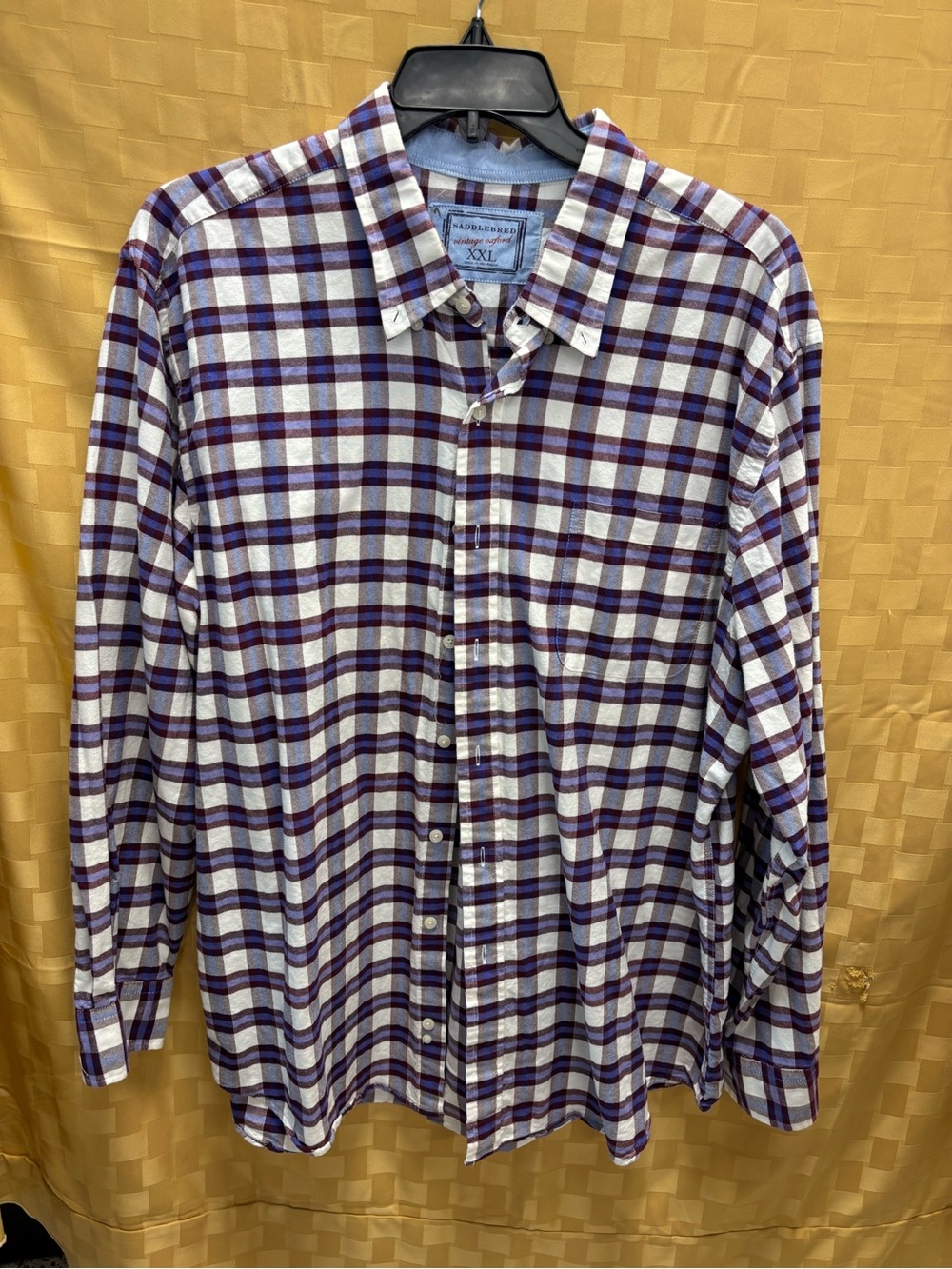 Saddlebred Men's White and Purple Plaid Button-Down Shirt